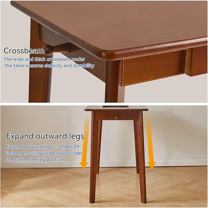 Aibiju Wood Writing Desk with Drawer and Hanging Rod, Small Computer Desk Table, Work Table, Study Desk, Small Wooden Dining Table Brown YD-WD01H