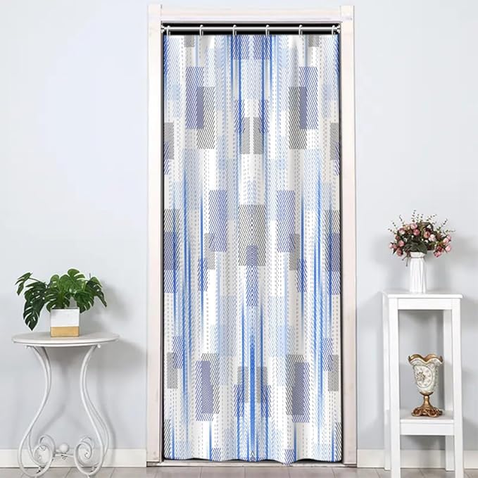 Abstract Style Shower Curtain Blue Grey Geometric Lines Pattern Shower Curtains for Art Aesthetic Bathroom Waterproof Fabric Decor Set with Hooks, 36W x 72H Inch