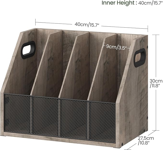 CHOEZON Wooden Desktop File Organizer with Removable Dividers, Mesh Front Panel for Paper, Mail, Magazine, Home Office Desk Storage, Easy Assembly, Greige MWJ06FH