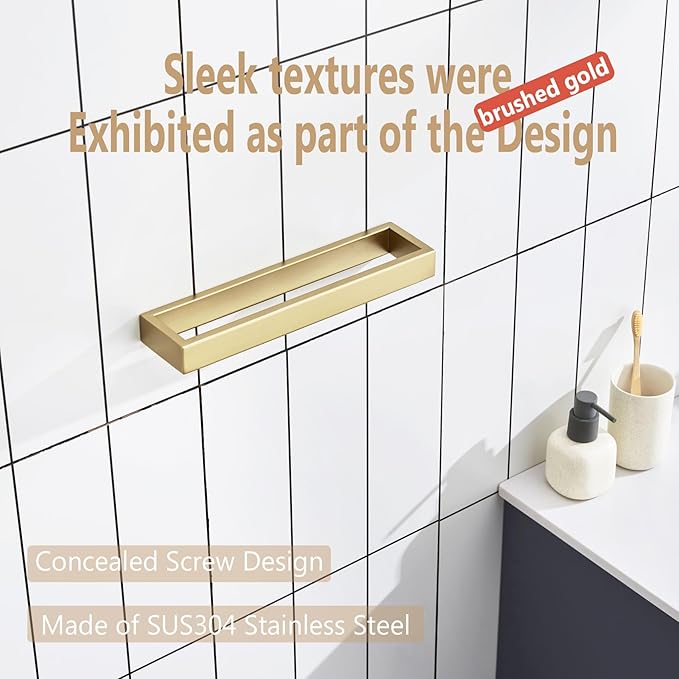 KOKOSIRI Towel Bar Brushed Gold Hand Towel Holder 12 Inch Kitchen Towel Hanger Rack Stainless Steel Bathroom Hardware Wall Mounted, 1 Pack B4008BG-L12