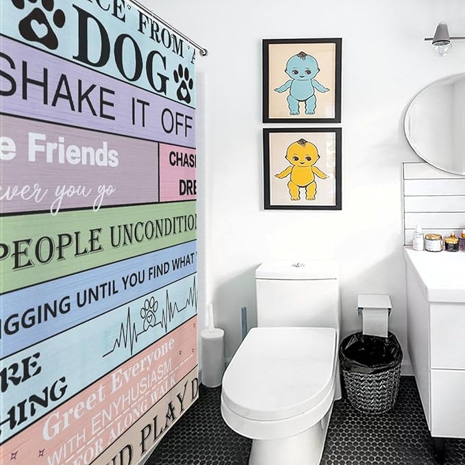 Dogs Paw Shower Curtain Rustic Wooden Plank Dog Inspirational Motivational Quotes Patterned Duty Fabric Shower Curtains Set Bathroom Polyester Waterproof with 12 Hooks, 55x72Inch（140x183cm）