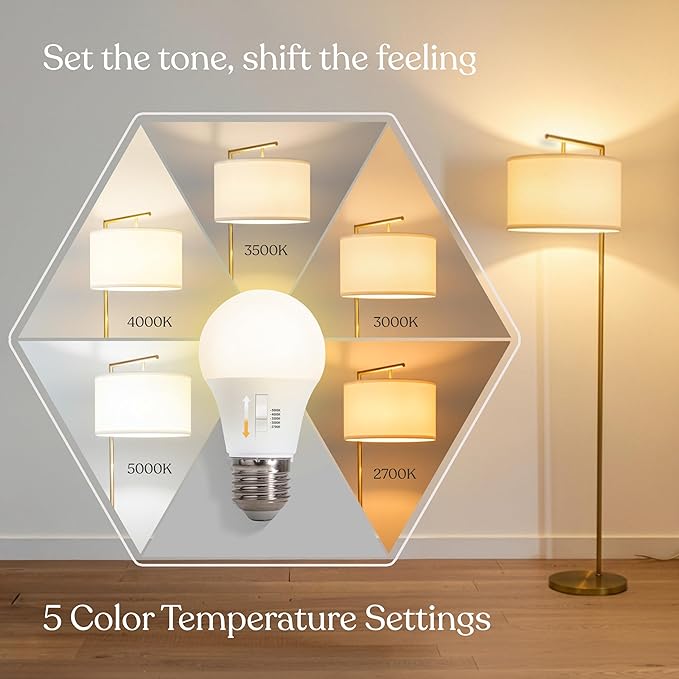 Brightech Montage Modern Floor Lamp - LED Standing Lamp with White Shade and Adjustable Color for Living Rooms & Offices - Tall Corner Bedroom Reading Light for Contemporary Home Decor - Antique Brass