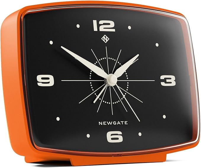 NEWGATE® Brooklyn Alarm Clock | Rectangular Retro Design | Pumpkin Orange | Ideal for Bedside, Desk, Shelf & Mantel | Mid-Century Retro Bedroom & Office Accessory