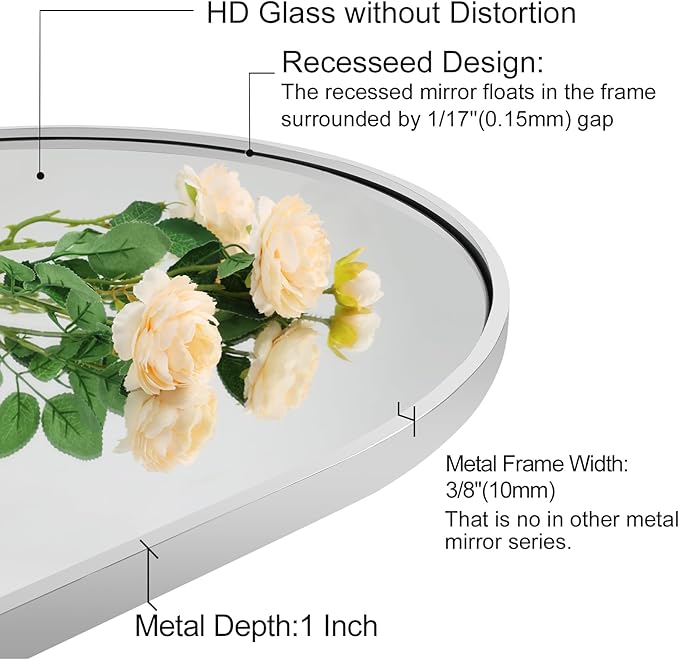 ANDY STAR Chrome Arched Bathroom Mirror, 24x36’’ Arched Wall Mirrors, Chrome Bathroom Vanity Mirror Over Sinks, Bathroom, Entryway in SUS304-Anti-Rust Tube Metal Frame Wall-Mounted Vertical 1’’ Deep