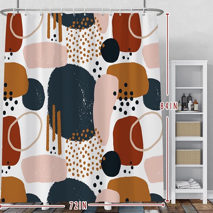 Baocicoo Abstract Shower Curtain Grey and Brown Blocks Black Dots Aesthetic Minimalist Shower Curtains for Bathroom Hostel Hotel Durable Fabric Waterproof Curtain for Bathroom with Hooks 72x84Inches