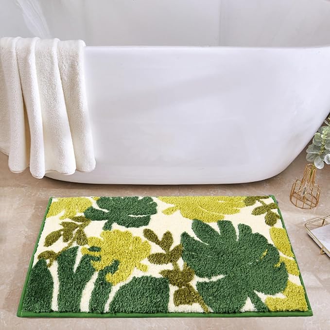 Hi Space Bathroom Rugs 31.5x19.7IN Blue Leaves Bath Mat for Bathroom Non Slip Machine Washable Soft Microfiber Absorbent Cute Bath Rug Plush for Tub Shower Sink Fluffy Home Decor Accessories