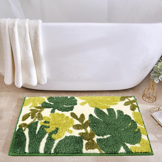 Hi Space Bathroom Rugs 31.5x19.7IN Blue Leaves Bath Mat for Bathroom Non Slip Machine Washable Soft Microfiber Absorbent Cute Bath Rug Plush for Tub Shower Sink Fluffy Home Decor Accessories