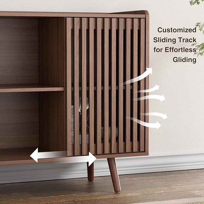 FiveWillowise 47.2" Buffet Cabinet with Storage, Mid-Century Sideboard Coffee Bar Cabinet with Sliding Door for Living Room, Dining Room, Kitchen, Hallway, Walnut
