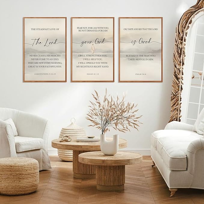 HLNIUC Jesus Scriptures Framed Wall Art,Inspiring Christian Scripture Wall Art Set of 3(24”x36”)The Lord Your God Is Good Bible Verse Wall Decor,Modern Religious Quotes Canvas Art Print for Home Living Room