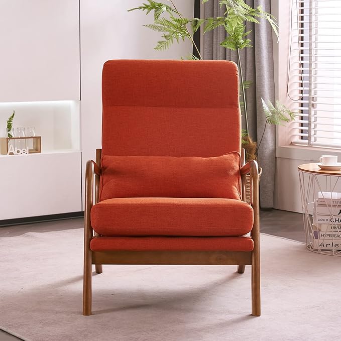 Bonnlo High Back Burnt Orange Accent Chairs Set of 2, Upholstered Mid Century Modern Lounge Chairs Reading Chairs Side Sitting Chair Solid Wood Farmhouse Armchairs for Living Room, Bedroom, Guest Room