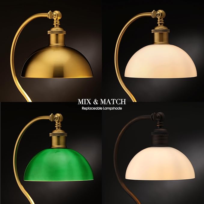 O’Bright Heritage - Banker’s Floor Lamp, 3-Level Touch Dimming, Adjustable Tilt Shade, Removable Lampshade Design, E26 Socket with 6W Dimmable LED Bulb, White Jade Glass Shade, Oil Rubbed Bronze