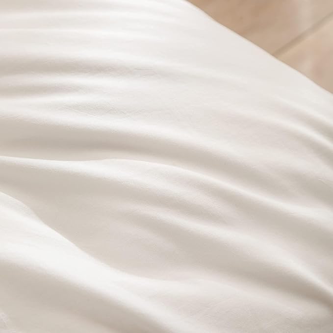 BESTOUCH Duvet Cover Set 100% Washed Cotton Linen Feel Super Soft Comfortable Chic Lightweight 3 PCs Home Bedding Set Solid Off White Alaska King