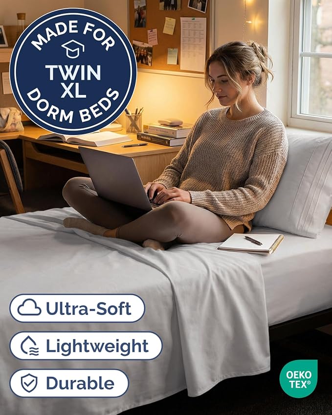 Twin XL Size 3 Piece Sheet Set - Comfy Breathable & Cooling Sheets - Hotel Luxury Bed Sheets for Women & Men - Deep Pockets, Easy-Fit, Soft & Wrinkle Free Sheets - Light Grey Oeko-Tex Bed Sheet Set