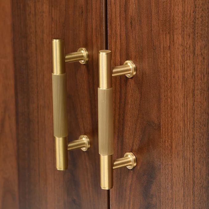 SALISENG-2 Pack Gold Kitchen Cabinet Handles, Brushed Brass Dresser Drawer Pulls, 3 Inches Furniture Door Handles for Cupboard Bedroom Wardrobe