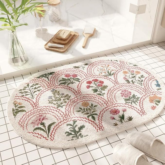 vctops Oval Bathroom Rugs, Spring Floral Print Absorbent Microfiber Bath Rugs, Non Slip Quick Dry Bath Mats for Bathroom Floor, Tub and Shower, Home Decor Accessories (Oval D,24"x35")
