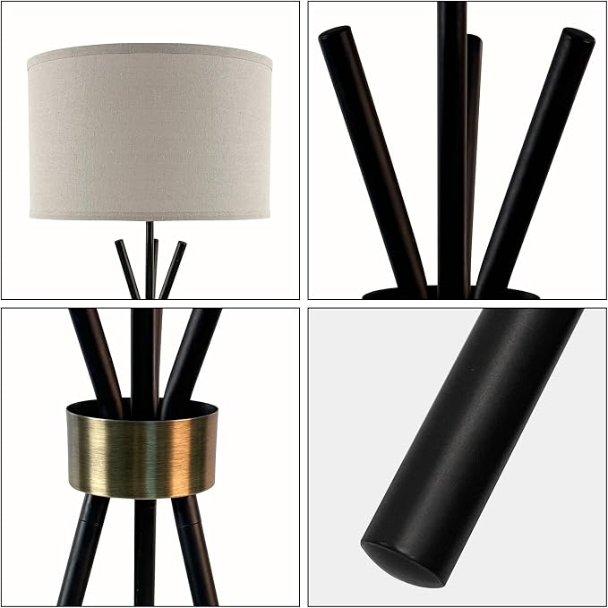 Tripod Lamps for Living Room, Mid Century Floor Lamp with Beige Drum Shade, Standing Lamps for Living Room, Bedroom, Office(Bulb Not Included)