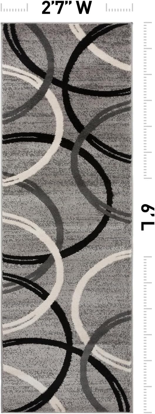Rugshop Wavy Circles Design Runner Rug, Carpet with Jute Backing for Hallway or Entryway, Gray, 2'7" x 6'