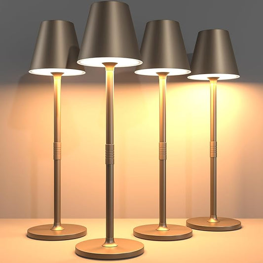 4-Pack Cordless Table Lamps - 5000mAh Rechargeable Battery Operated Desk Lamp, 3-Level Dimmable LED Night Light for Bedroom, Dining, Restaurant - Metal Design(Kahaki-4PACK)