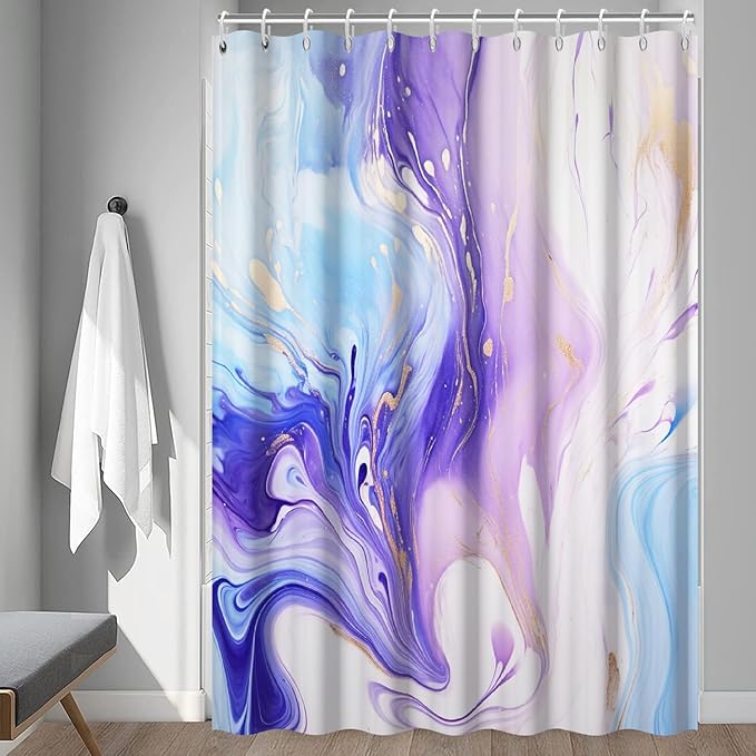 Purple Shower Curtain, Ombre Purple and Blue Marble Shower Curtain for Bathroom Waterproof Abstract Shower Curtain Set with Hooks, 72x84 Inch