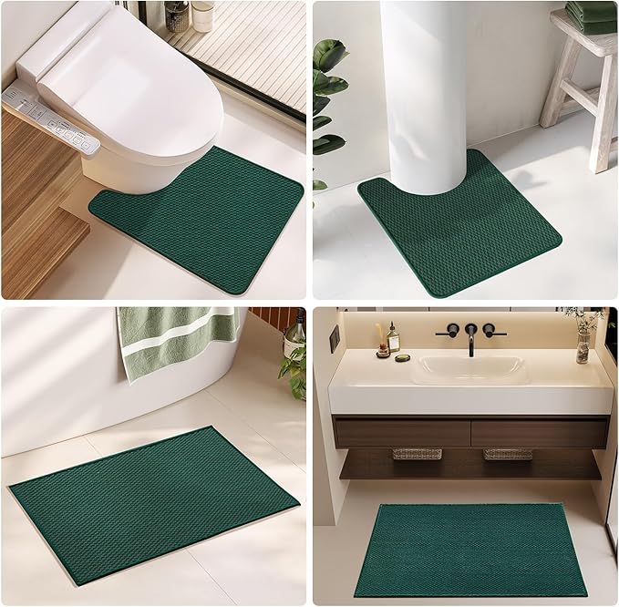 Bathroom Runner Rug, Long Bath Mat Washable Thin Quick Dry Low Pile Bathroom Runner Rugs 24 x 60 Non Slip, Dark Green 24"x60"