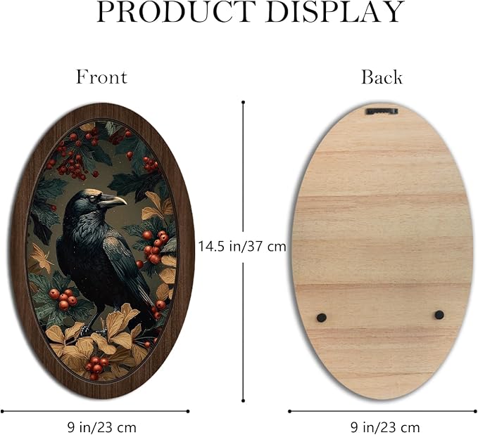 UYIKG Vintage Gothic Raven Wall Art Decor,Victorian Crow Oval Oval Wall Decor,Vintage Dark Academia Moody Cottagecore Wooden Framed Wall Decorations for Home Bedroom Church Prayer Room 9x14.6 in