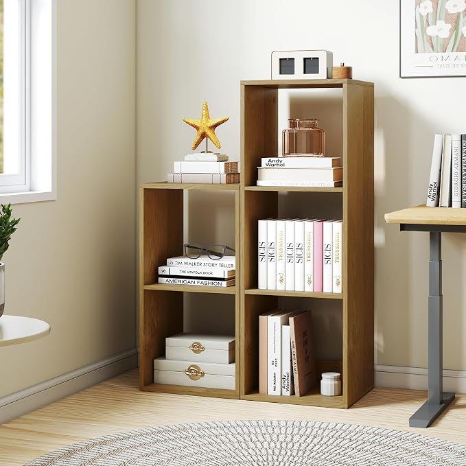 Tangkula 3-Cube Bookcase, 4-Tier Bookshelf with Open Compartments, Freestanding Cube Storage Organizer with Anti-Toppling Kits, Modern Display Shelf for Living Room, Study (1, Natural, 3-Cube)