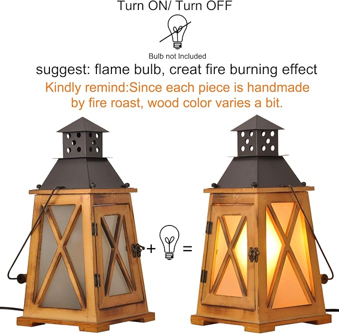 Antique Wood Electric Lantern Lights Table Lamp, Vintage Farmhouse Nautical Decorative, Bedside Night Lights Desk Lamp for Bedroom Living Room, Hanging Light Fixture for Indoor and Outdoor