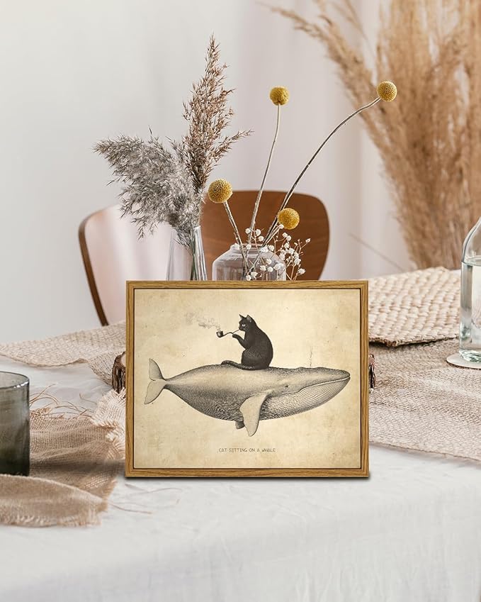 InSimSea Cat Wall Art Framed Canvas for Living Room - Retro Maximalist Decor Eclectic Vintage Artwork Prints Home Room Wall Decor Abstract Gallery Picture Oil Painting Boho Bedroom Office 8x10In