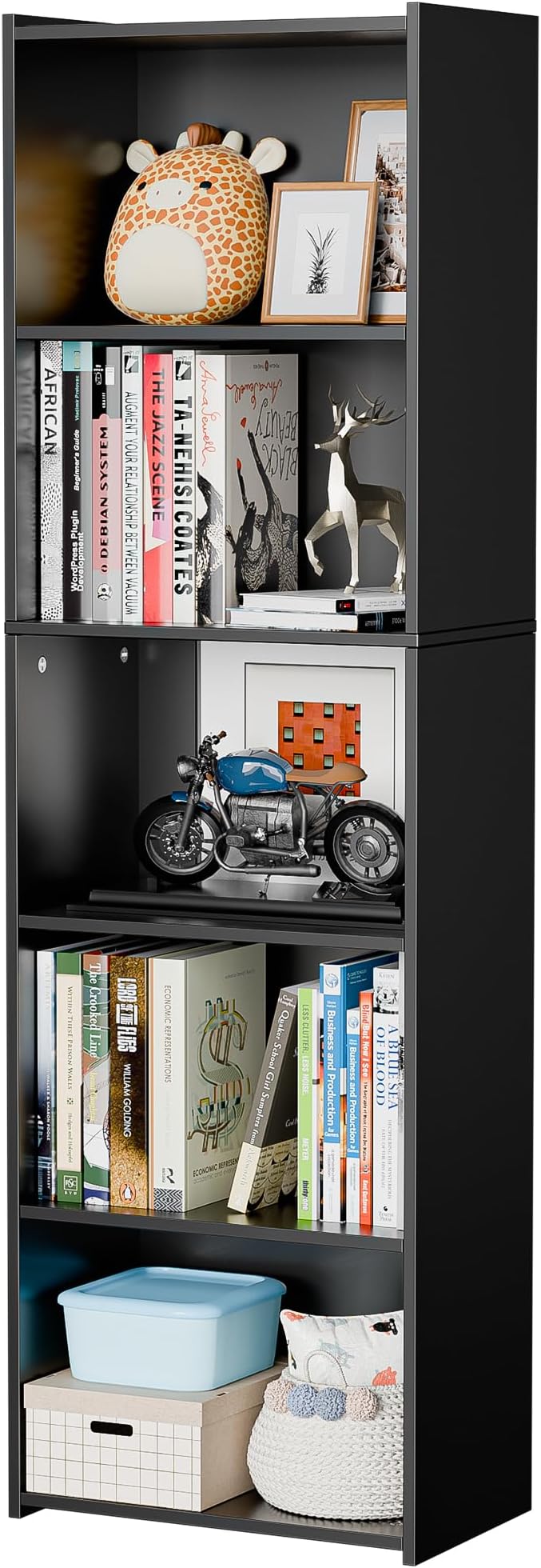 SUPER DEAL 5-Tier Bookcase and Bookshelf, Open Storage Shelves Narrow Tall Freestanding Cube Display Shelf for Bedroom Home Office Apartment Small Spaces, 52 Inch Black
