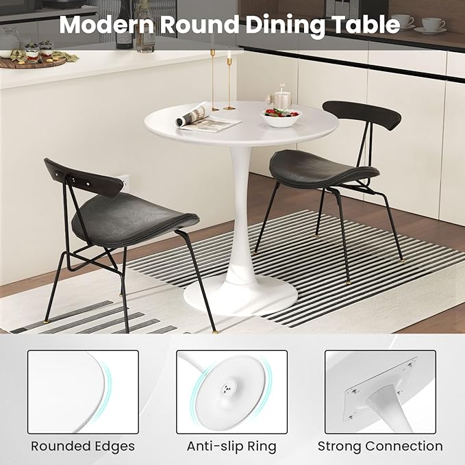 Giantex White Round Dining Table, 32-inches Modern Tulip Kitchen Table with 0.9” Thickened Tabletop & Sturdy Metal Pedestal, Mid-Century Leisure Table for Small Places, Dining Room, Living Room, Cafe