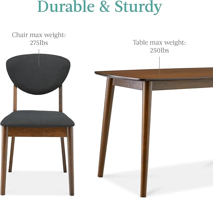 Best Choice Products 5-Piece Dining Set, Compact Mid-Century Modern Table & Chair Set for Home, Apartment w/ 4 Chairs, Padded Seats & Backrests, Wooden Frame - Walnut/Charcoal