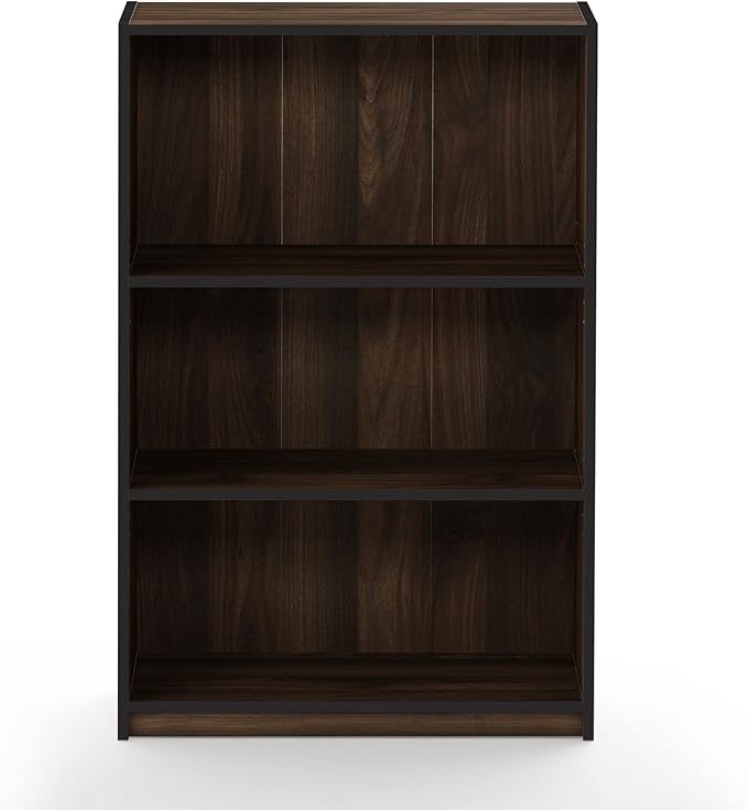 Furinno JAYA Book Shelf, 3-Tier Bookshelf, Bookcase with Adjustable Shelves, 9.5 x 24.5 x 40.3, for Organization and Storage, for Living Room, Bedroom, Home Office, Columbia Walnut