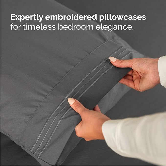 Cal King Size 4 Piece Sheet Set - Comfy Breathable & Cooling Sheets - Hotel Luxury Bed Sheets for Women & Men - Deep Pockets, Easy-Fit, Soft and Wrinkle Free Sheets - Charcoal Oeko-Tex Bed Sheet Set