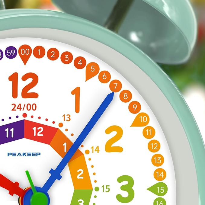 Peakeep Loud Analog Alarm Clock for Kids Learning Telling Time Teaching, 4.5" Twin Bell Alarm Clock Battery Operated for Heavy Sleepers Teenagers Kids(Aqua)
