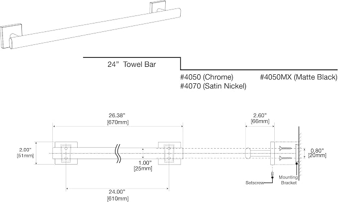 Gatco 4070 Elevate 24" Towel Bar, Satin Nickel