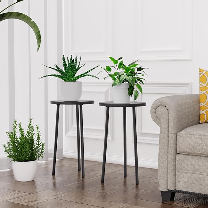 Plant Stand Indoor 2 Pack: Corner Wood 20 Inch Plant Stand Mid Century Modern Decor - Small Round Plant Table for Indoor Plants - Outdoor Plant Holder for Patio Living Room Bathroom Office (Black)
