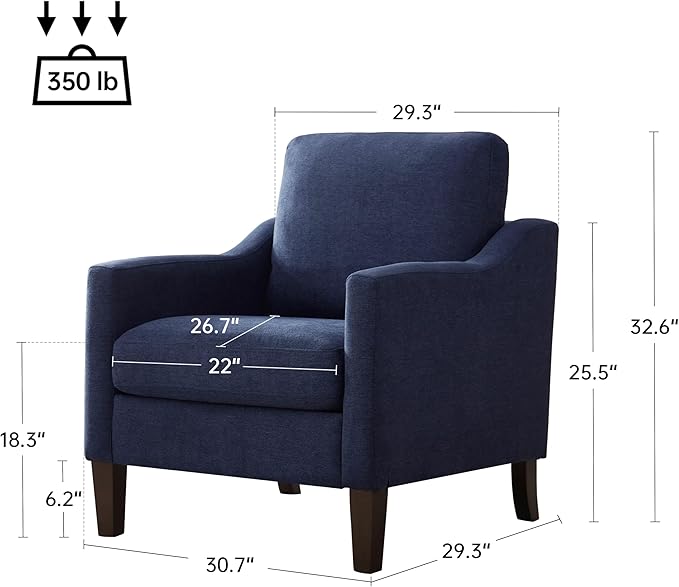VKNOW Mid Century Modern Accent Chair, Upholstered Living Room Chairs Armchair for Bedroom, Comfy Reading Accent Chairs with Wood Legs for Living Room (2, Navy Blue)