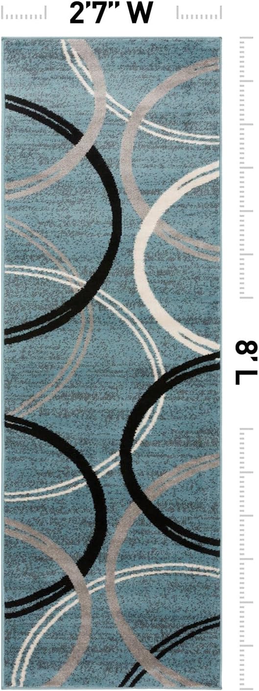 Rugshop Modern Wavy Circles Design Runner Rug, Non-Shedding Carpet for Hallway, Kitchen, or Foyer, Blue, 2'7" x 8'