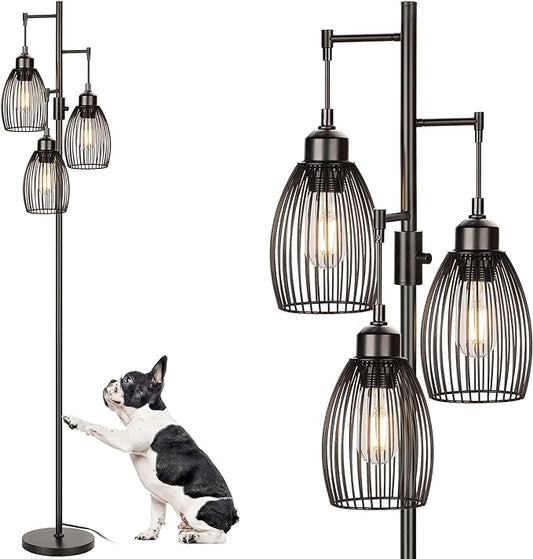 68’’ Dimmable Floor Lamp, 3 x 800LM LED Edison Bulbs Included, Industrial Floor Lamps for Living Room, Rustic Tall Lamps Standing Lamp for Bedrooms Living Room