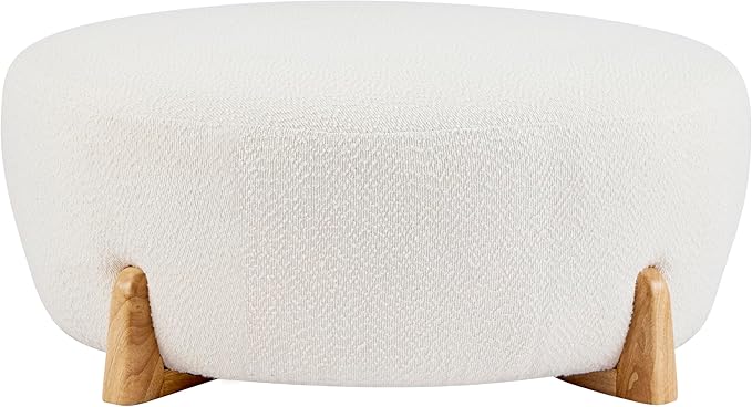 Christopher Knight Home Tatia Modern Boucle Upholstered Ottoman Coffee Table, Multi-Functional Sofa Footrest with Wooden Frame, Extra Seating for Living Room, Bedroom, Entryway, White+Natural