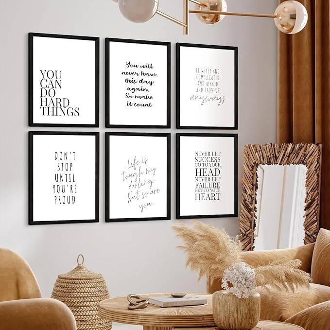 Office Inspirational Wall Art Decor Motivational Quotes Canvas Wall Art Positive Classroom Posters Pictures Office Inspirational Work Artwork for Women Home Bedroom 8x10 Inch Wood Framed Set of 6