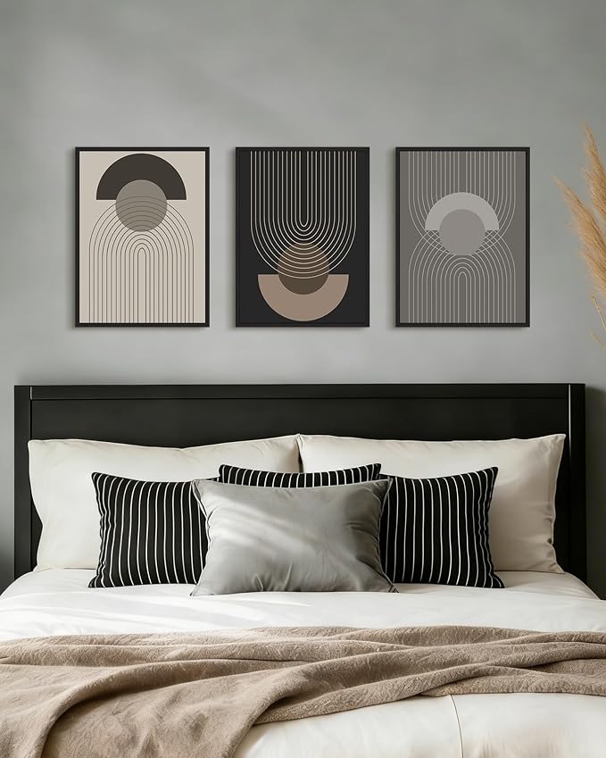 Boho Vintage Line Wall Art Framed Mid Century Bohemain Wall Decor Abstract Modern Artwork Home Office Living Room Prints Ready to Hang 11x14in Black Framed