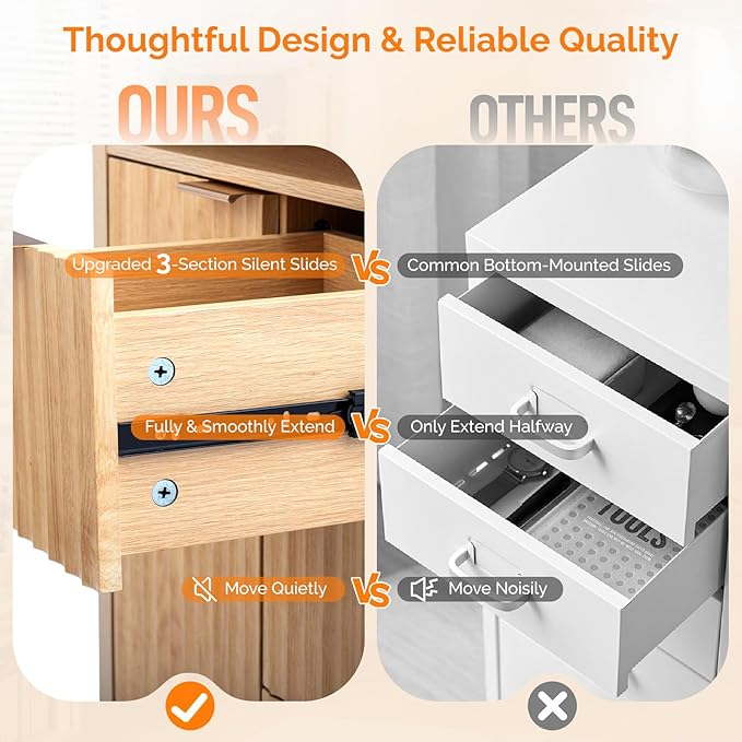 VINGLI Fluted Bathroom Floor Storage Cabinet with Fluted Door 3 Drawers,Modern 12 Inch Deep Short Bathroom Storage Cabinet Organizer Free-Standing for Small Space w/Adjustable Shelf,Natural Oak Color