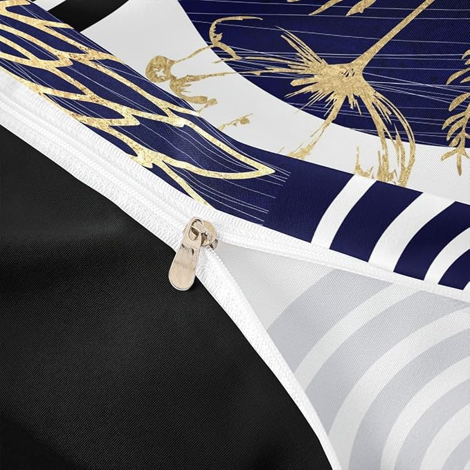 Erosebridal Navy Blue Boho Modern Duvet Cover King Size for Women Men Adults - Mid Century Abstract Comforter Cover Bohemian Geometric Bedding Set Chic Contemporary Stripes Bed Set