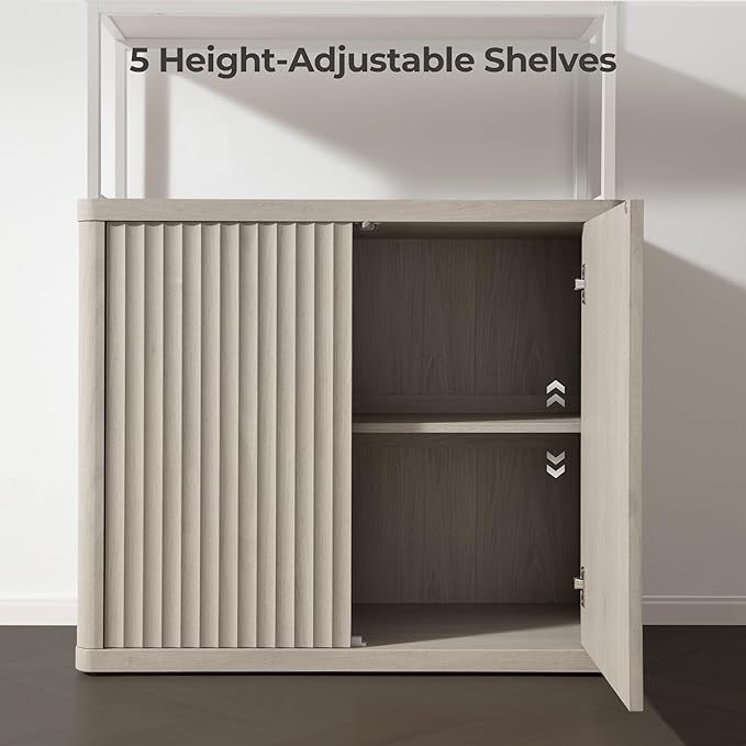 SICOTAS Book Shelf Fluted Bookshelf 71" Tall Bookcase with Doors Storage 5 Tier Mid Century Modern Bookshelves Large Shelves Metal Book Cases for Living Room Office Bedroom Kitchen Library