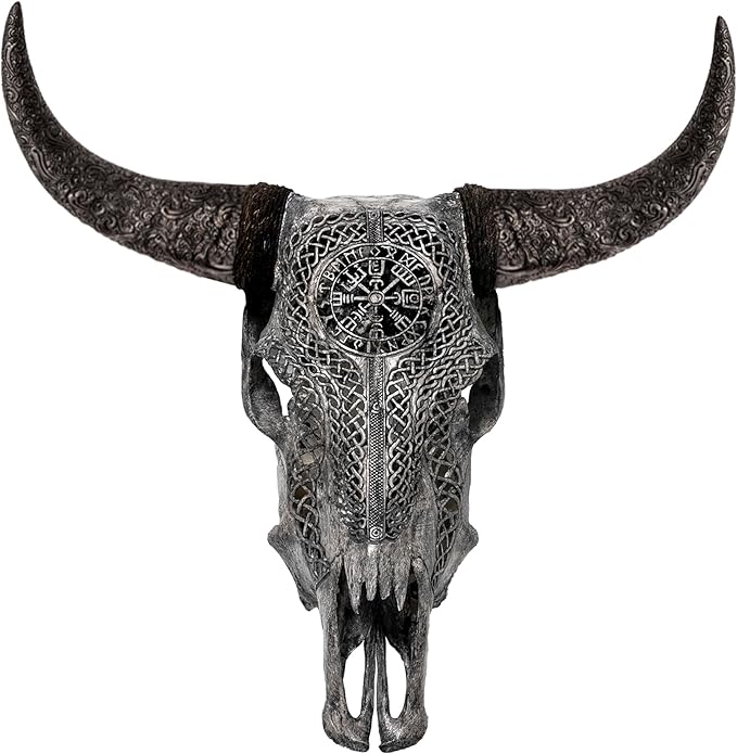 Skull Bliss - Hand-Carved Real Authentic Taxidermy Cow Skull/Bull Skull Wall Decor with Horns/Norse Viking Gift for Men/Real Animal Cow Skull Wall Decor (Standard Horns)