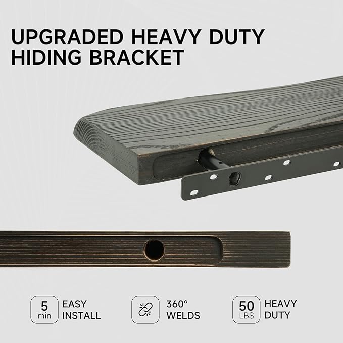 24 Inch Wooden Floating Shelves for Wall Set of 2, Finnish Spruce Solid Wood Shelf, Natural Wood Floating Shelves for Living Room, Bathroom, Bedroom, Kitchen, Country Brown Finish