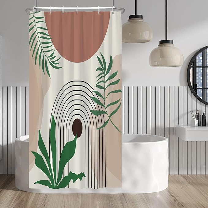 Baocicco Boho Leaves Shower Curtain Modern Abstract Geometric Aesthetic Art Shower Curtains for Bathroom Home Bathtubs Waterproof Fabric Shower Curtain with Hooks 36x72 Inches