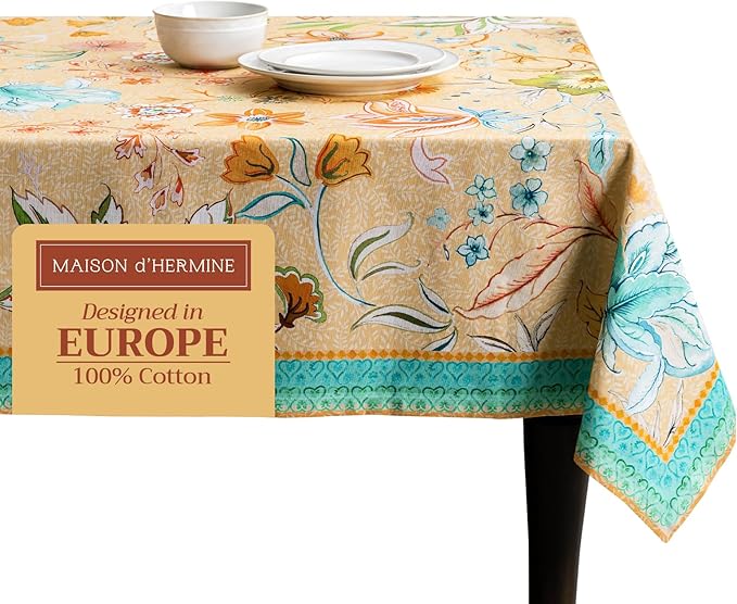 Maison d' Hermine Table Cloth Rectangle Table 100% Cotton 60 x 90 Inches Tablecloth Reusable Decorative for Dining Room Farmhouse Home Valentines Day Decorations Spring Summer - Luxury Loft - Peach