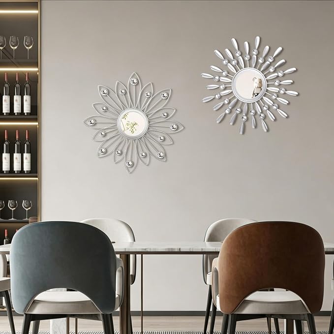 2 Pack Metal Mirrors for Wall Boho Sunburst Wall Mirror Home Decor Modern Decorative Wall Art for Bedroom Living Room Entryway